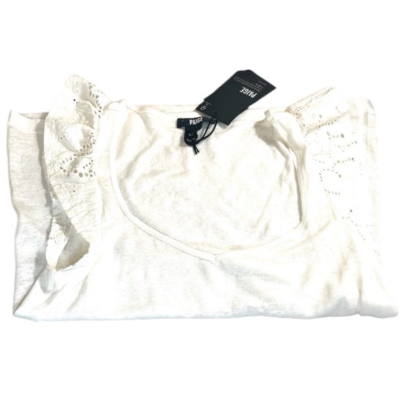 PAIGE Giulia Eyelet Flutter Sleeve Linen Top, Color White, Size Extra Small, NWT - Picture 3 of 10